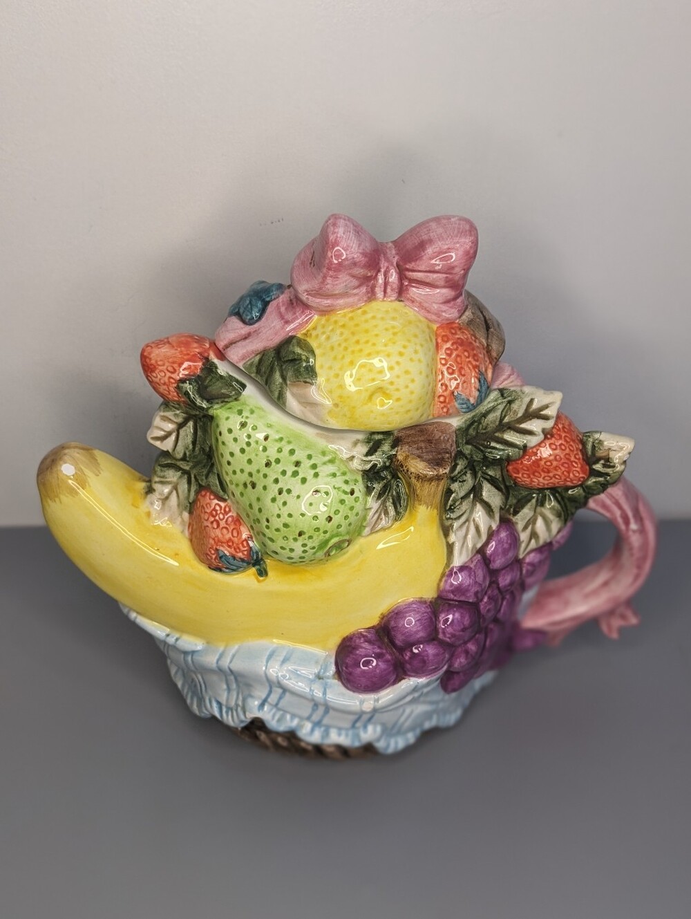 Heritage Mint Chinese Fruit Motif Ceramic Teapot With Hand Painted Design 1980s
